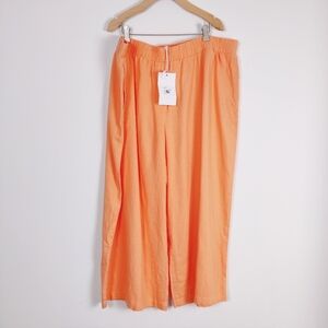 Frame Women's Wide Leg Pull-up Pants in Peach Linen Pants NEW